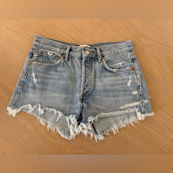 Agolde Pants - Agolde Light Blue Frayed Cut Off Jean Shorts